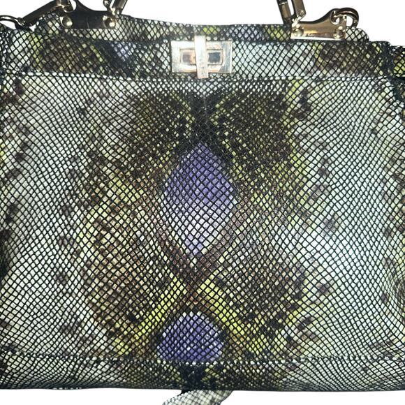 Danier Genuine Leather Python Print Satchel Crossbody Bag Gray Purple - Picture 6 of 15